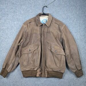 M Julian Adventure Leather Bomber Jacket Mens 42 L Brown A-2 Flight Distressed